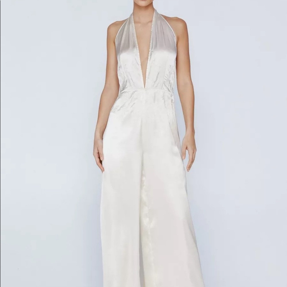 Nasty Gal Lace Applique Plunge Halter Jumpsuit